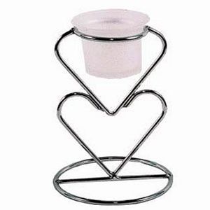 🏆 Showcase Item! Silver Metal Double Heart Tealight Candle Holder, glass cup